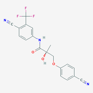 molecular formula C19H14F3N3O3 B127097 (2R)-3-(4-Cyanophenoxy)-N-[4-cyano-3-(trifluoromethyl)phenyl]-2-hydroxy-2-methylpropanamide CAS No. 1132656-73-5
