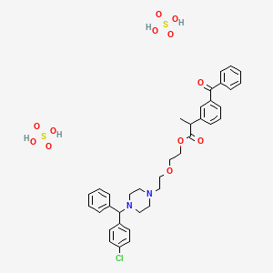 molecular formula C37H43ClN2O12S2 B12709701 2-(2-(4-((4-Chlorophenyl)benzyl)piperazin-1-yl)ethoxy)ethyl 2-(3-benzoylphenyl)propionate, bis(sulphate) CAS No. 76860-22-5