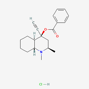 molecular formula C20H26ClNO2 B12709752 4-Quinolinol, 4-ethynyldecahydro-1,2-dimethyl-, benzoate (ester), hydrochloride, (2-alpha,4-alpha,4a-beta,8a-alpha)- CAS No. 110345-59-0