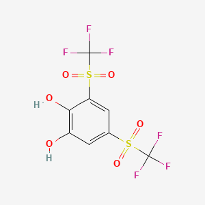 molecular formula C8H4F6O6S2 B12709771 1,2-Benzenediol, 3,5-bis((trifluoromethyl)sulfonyl)- CAS No. 125629-20-1