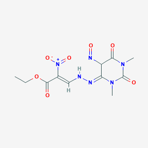 molecular formula C11H14N6O7 B12709808 2-Propenoic acid, 2-nitro-3-((tetrahydro-1,3-dimethyl-2,6-dioxo-5-nitroso-4(1H)-pyrimidinylidene)hydrazino)-, ethyl ester CAS No. 113597-40-3