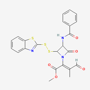molecular formula C23H19N3O5S3 B12709826 Methyl 2-(2-(1,3-benzothiazol-2-yldithio)-3-(benzoylamino)-4-oxo-1-azetidinyl)-3-methyl-4-oxo-2-butenoate CAS No. 59503-80-9