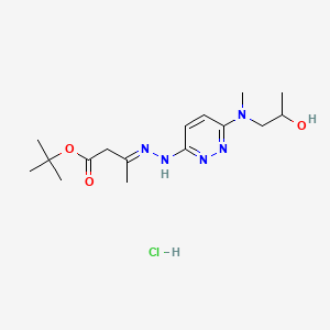 molecular formula C16H28ClN5O3 B12709840 Butyric acid, 3-(2-(6-((2-hydroxypropyl)methylamino)-3-pyridazinyl)hydrazinylidene)-, tert-butyl ester, hydrochloride CAS No. 90931-95-6