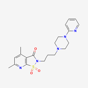 molecular formula C20H25N5O3S B12709896 Isothiazolo(5,4-b)pyridin-3(2H)-one, 4,6-dimethyl-2-(3-(4-(2-pyridinyl)-1-piperazinyl)propyl)-, 1,1-dioxide CAS No. 145787-27-5