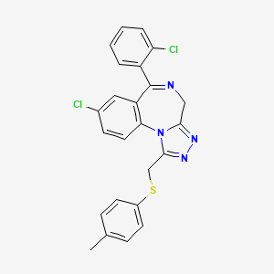 molecular formula C24H18Cl2N4S B12710164 4H-(1,2,4)Triazolo(4,3-a)(1,4)benzodiazepine, 8-chloro-6-(2-chlorophenyl)-1-(((4-methylphenyl)thio)methyl)- CAS No. 85677-82-3