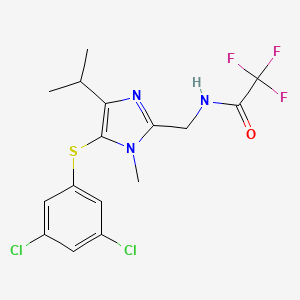 molecular formula C16H16Cl2F3N3OS B12710215 Acetamide, N-((5-((3,5-dichlorophenyl)thio)-1-methyl-4-(1-methylethyl)-1H-imidazol-2-yl)methyl)-2,2,2-trifluoro- CAS No. 178981-81-2
