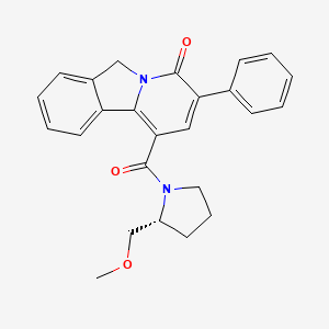 molecular formula C25H24N2O3 B12710228 Pyrrolidine, 1-((4,6-dihydro-4-oxo-3-phenylpyrido(2,1-a)isoindol-1-yl)carbonyl)-2-(methoxymethyl)-, (R)- CAS No. 141388-87-6
