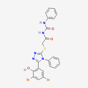 molecular formula C23H17Br2N5O3S B12710231 Acetamide, 2-((5-(3,5-dibromo-2-hydroxyphenyl)-4-phenyl-4H-1,2,4-triazol-3-yl)thio)-N-((phenylamino)carbonyl)- CAS No. 97399-27-4