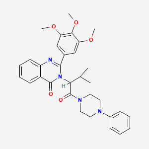 molecular formula C32H36N4O5 B12710266 Piperazine, 1-(3-methyl-1-oxo-2-(4-oxo-2-(3,4,5-trimethoxyphenyl)-3(4H)-quinazolinyl)butyl)-4-phenyl- CAS No. 83409-13-6