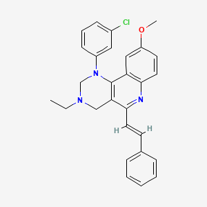 molecular formula C28H26ClN3O B12711727 1-(3-Chlorophenyl)-3-ethyl-5-(2-phenylvinyl)-1,2,3,4-tetrahydropyrimido(5,4-c)quinolin-9-yl methyl ether CAS No. 65273-94-1