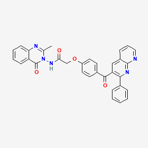 molecular formula C32H23N5O4 B12711826 Acetamide, N-(2-methyl-4-oxo-3(4H)-quinazolinyl)-2-(4-((2-phenyl-1,8-naphthyridin-3-yl)carbonyl)phenoxy)- CAS No. 136603-24-2