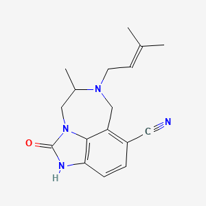 molecular formula C17H20N4O B12711951 Imidazo(4,5,1-jk)(1,4)benzodiazepine-8-carbonitrile, 1,2,4,5,6,7-hexahydro-5-methyl-6-(3-methyl-2-butenyl)-2-oxo- CAS No. 257891-52-4