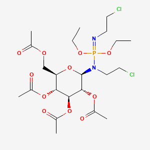 molecular formula C22H37Cl2N2O11P B12711994 Phosphoramidimidic acid, N,N-bis(2-chloroethyl)-N'-(2,3,4,6-tetra-O-acetyl-beta-D-glucopyranosyl)-, diethyl ester CAS No. 155919-82-7