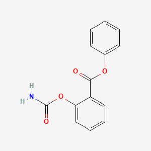 molecular formula C14H11NO4 B12712005 Benzoic acid, 2-((aminocarbonyl)oxy)-, phenyl ester CAS No. 88599-33-1