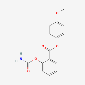 molecular formula C15H13NO5 B12712114 Benzoic acid, 2-((aminocarbonyl)oxy)-, 4-methoxyphenyl ester CAS No. 88599-71-7