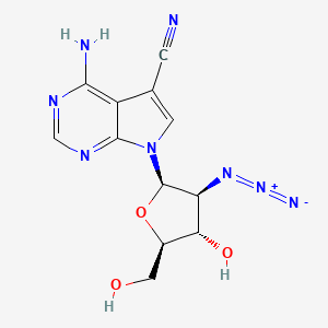 molecular formula C12H12N8O3 B12712125 4-Amino-7-(3-azido-4-hydroxy-5-hydroxymethyl-tetrahydro-furan-2-yl)-7H-pyrrolo(2,3-d)pyrimidine-5-carbonitrile CAS No. 127880-85-7