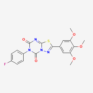 molecular formula C19H15FN4O5S B12712127 5H-(1,3,4)Thiadiazolo(3,2-a)(1,3,5)triazine-5,7(6H)-dione, 6-(4-fluorophenyl)-2-(3,4,5-trimethoxyphenyl)- CAS No. 125766-41-8