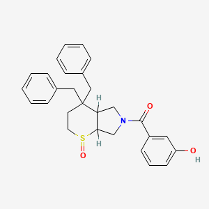 molecular formula C28H29NO3S B12712165 Thiopyrano(2,3-c)pyrrole, octahydro-4,4-diphenyl-6-((2-methoxyphenyl)acetyl)-, 1-oxide, (1-alpha,4a-beta,7a-beta)-(+-)- CAS No. 146862-52-4