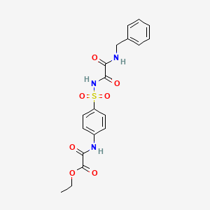 molecular formula C19H19N3O7S B12712166 Acetic acid, oxo((4-(((oxo((phenylmethyl)amino)acetyl)amino)sulfonyl)phenyl)amino)-, ethyl ester CAS No. 81717-23-9