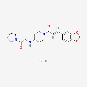 molecular formula C21H28ClN3O4 B12712225 Piperidine, 1-(3-(1,3-benzodioxol-5-yl)-1-oxo-2-propenyl)-4-((2-oxo-2-(1-pyrrolidinyl)ethyl)amino)-, monohydrochloride, (E)- CAS No. 97167-72-1