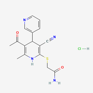molecular formula C16H17ClN4O2S B12712247 Acetamide, 2-((5'-acetyl-3'-cyano-1',4'-dihydro-6'-methyl(3,4'-bipyridin)-2'-yl)thio)-, monohydrochloride CAS No. 117491-13-1