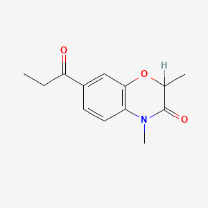 molecular formula C13H15NO3 B12712268 2,4-Dimethyl-7-(1-oxopropyl)-2H-1,4-benzoxazin-3(4H)-one CAS No. 134577-30-3