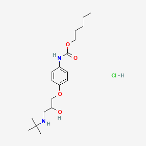 molecular formula C19H33ClN2O4 B12712313 Carbamic acid, (4-(3-((1,1-dimethylethyl)amino)-2-hydroxypropoxy)phenyl)-, pentyl ester, monohydrochloride CAS No. 83263-80-3