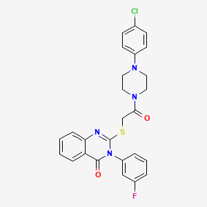 molecular formula C26H22ClFN4O2S B12712412 Piperazine, 1-(4-chlorophenyl)-4-(((3-(3-fluorophenyl)-3,4-dihydro-4-oxo-2-quinazolinyl)thio)acetyl)- CAS No. 81262-74-0