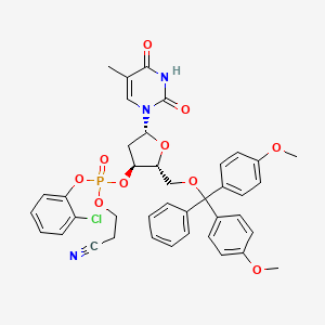 molecular formula C40H39ClN3O10P B12712444 3'-Thymidylic acid, 5'-O-(bis(4-methoxyphenyl)phenylmethyl)-, 2-chlorophenyl 2-cyanoethyl ester CAS No. 80817-37-4
