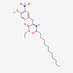 molecular formula C24H38N2O6 B12712470 DL-Tyrosine, O-methyl-3-nitro-N-(1-oxododecyl)-, ethyl ester CAS No. 118123-22-1