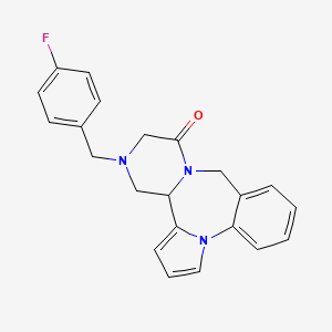 molecular formula C22H20FN3O B12712517 9H,11H-Pyrazino(2,1-c)pyrrolo(1,2-a)(1,4)benzodiazepin-11-one, 12,13,14,14a-tetrahydro-13-((4-fluorophenyl)methyl)- CAS No. 144109-19-3