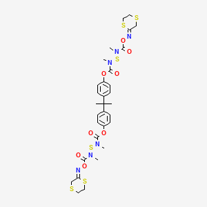 molecular formula C31H38N6O8S6 B12712547 Carbamic acid, (((((1,4-dithian-2-ylideneamino)oxy)carbonyl)methylamino)thio)methyl-, (1-methylethylidene)di-4,1-phenylene ester CAS No. 87767-48-4