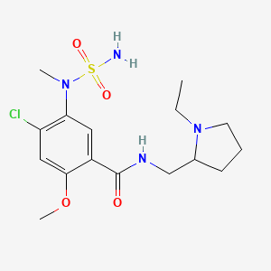 molecular formula C16H25ClN4O4S B12712627 Benzamide, 5-((aminosulfonyl)methylamino)-4-chloro-N-((1-ethyl-2-pyrrolidinyl)methyl)-2-methoxy- CAS No. 90763-45-4
