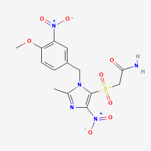molecular formula C14H15N5O8S B12712715 Acetamide, 2-((1-((4-methoxy-3-nitrophenyl)methyl)-2-methyl-4-nitro-1H-imidazol-5-yl)sulfonyl)- CAS No. 110579-19-6