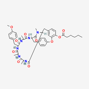 molecular formula C46H58N6O10 B12712729 5-(N-Methyl-L-tyrosine)bouvardin hexanoate hydrate CAS No. 86229-74-5