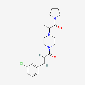 molecular formula C20H26ClN3O2 B12712753 Piperazine, 1-(3-(3-chlorophenyl)-1-oxo-2-propenyl)-4-(1-methyl-2-oxo-(1-pyrrolidinyl)ethyl)-,(E)-(+-)- CAS No. 97167-60-7