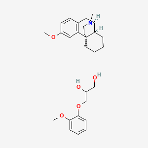 molecular formula C28H39NO5 B12712881 (1S,9S,10S)-4-methoxy-17-methyl-17-azatetracyclo[7.5.3.01,10.02,7]heptadeca-2(7),3,5-triene;3-(2-methoxyphenoxy)propane-1,2-diol CAS No. 956596-18-2