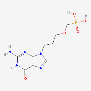molecular formula C9H14N5O5P B12712919 Phosphonic acid, ((3-(2-amino-1,6-dihydro-6-oxo-9H-purin-9-yl)propoxy)methyl)- CAS No. 117086-99-4