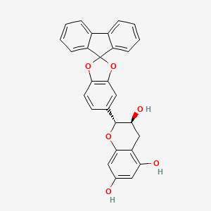 molecular formula C28H20O6 B12712981 (2R-trans)-3,4-Dihydro-2-spiro(1,3-benzodioxole-2,9'-(9H)fluoren)-5-yl-2H-1-benzopyran-3,5,7-triol CAS No. 89329-10-2