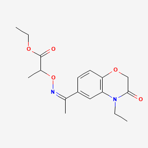 molecular formula C17H22N2O5 B12712999 Propanoic acid, 2-(((1-(4-ethyl-3,4-dihydro-3-oxo-2H-1,4-benzoxazin-6-yl)ethylidene)amino)oxy)-, ethyl ester CAS No. 91119-66-3