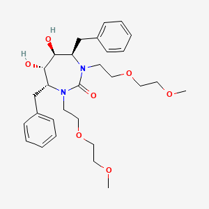 molecular formula C29H42N2O7 B12713022 2H-1,3-Diazepin-2-one, hexahydro-5,6-dihydroxy-1,3-bis(2-(2-methoxyethoxy)ethyl)-4,7-bis(phenylmethyl)-, (4R,5S,6S,7R)- CAS No. 153223-19-9