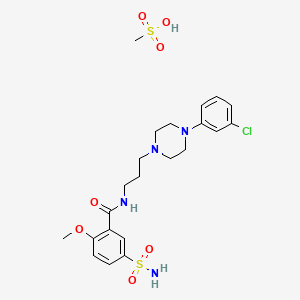 molecular formula C22H31ClN4O7S2 B12713047 Benzamide, 5-(aminosulfonyl)-N-(3-(4-(3-chlorophenyl)-1-piperazinyl)propyl)-2-methoxy-, monomethanesulfonate CAS No. 129011-02-5