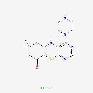 molecular formula C18H26ClN5OS B12713094 5H-Pyrimido(4,5-b)(1,4)benzothiazin-9(6H)-one, 7,8-dihydro-4-(4-methyl-1-piperazinyl)-5,7,7-trimethyl-, monohydrochloride CAS No. 89499-60-5