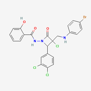 molecular formula C23H17BrCl3N3O3 B12713128 Benzamide, N-(3-(((4-bromophenyl)amino)methyl)-3-chloro-2-(3,4-dichlorophenyl)-4-oxo-1-azetidinyl)-2-hydroxy- CAS No. 87454-49-7