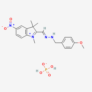 molecular formula C20H25N4O7P B12713214 2-(((4-Methoxyphenyl)methylhydrazono)methyl)-1,3,3-trimethyl-5-nitro-3H-indolium dihydrogen phosphate CAS No. 85187-87-7