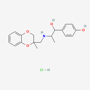molecular formula C19H24ClNO4 B12713249 Benzyl alcohol, p-hydroxy-alpha-(1-((2-methyl-1,4-benzodioxan-2-ylmethyl)amino)ethyl)-, hydrochloride CAS No. 87081-20-7