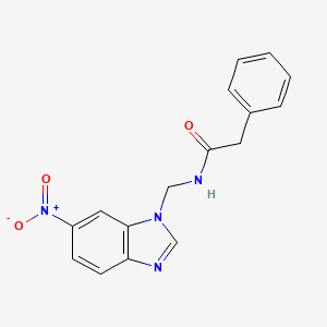 molecular formula C16H14N4O3 B12713268 Benzeneacetamide, N-((6-nitro-1H-benzimidazol-1-yl)methyl)- CAS No. 103706-80-5