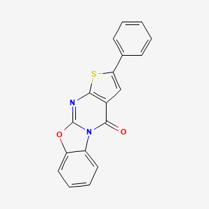 molecular formula C18H10N2O2S B12713276 13-phenyl-8-oxa-12-thia-1,10-diazatetracyclo[7.7.0.02,7.011,15]hexadeca-2,4,6,9,11(15),13-hexaen-16-one CAS No. 159852-72-9