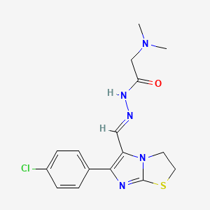 molecular formula C16H18ClN5OS B12713285 Glycine, N,N-dimethyl-, ((2,3-dihydro-6-(p-chlorophenyl)imidazo(2,1-b)thiazol-5-yl)methylene)hydrazide CAS No. 102410-38-8