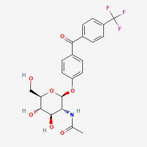 molecular formula C22H22F3NO7 B12713496 Methanone, (4-((2-(acetylamino)-2-deoxy-beta-D-glucopyranosyl)oxy)phenyl)(4-(trifluoromethyl)phenyl)-, hemihydrate CAS No. 83366-26-1
